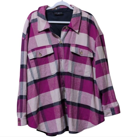 Lane Bryant Tops - Lane Bryant button-front plaid shacket in light plum with black accents 26/28